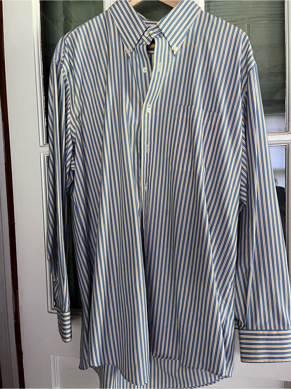 Kirklands Brand Men's Blue and Yellow Striped Button-Down Shirt